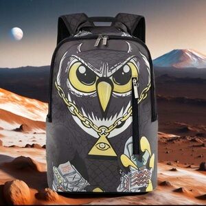 Stylish Black Owl Graphic Backpack
